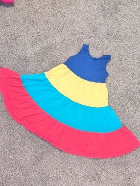 Hanna Andersson Blue and Yellow Colorblock Twirl Dress 5 Racerback Tank